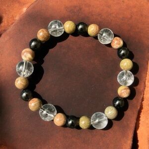 Unisex Onyx, Agate & Clear Quartz beaded bracelet